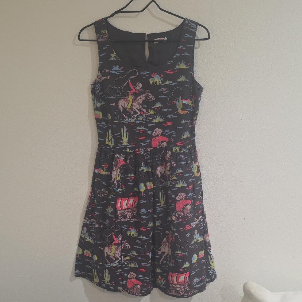 Vintage Cath Kidston Western Motif Tea Length Dress